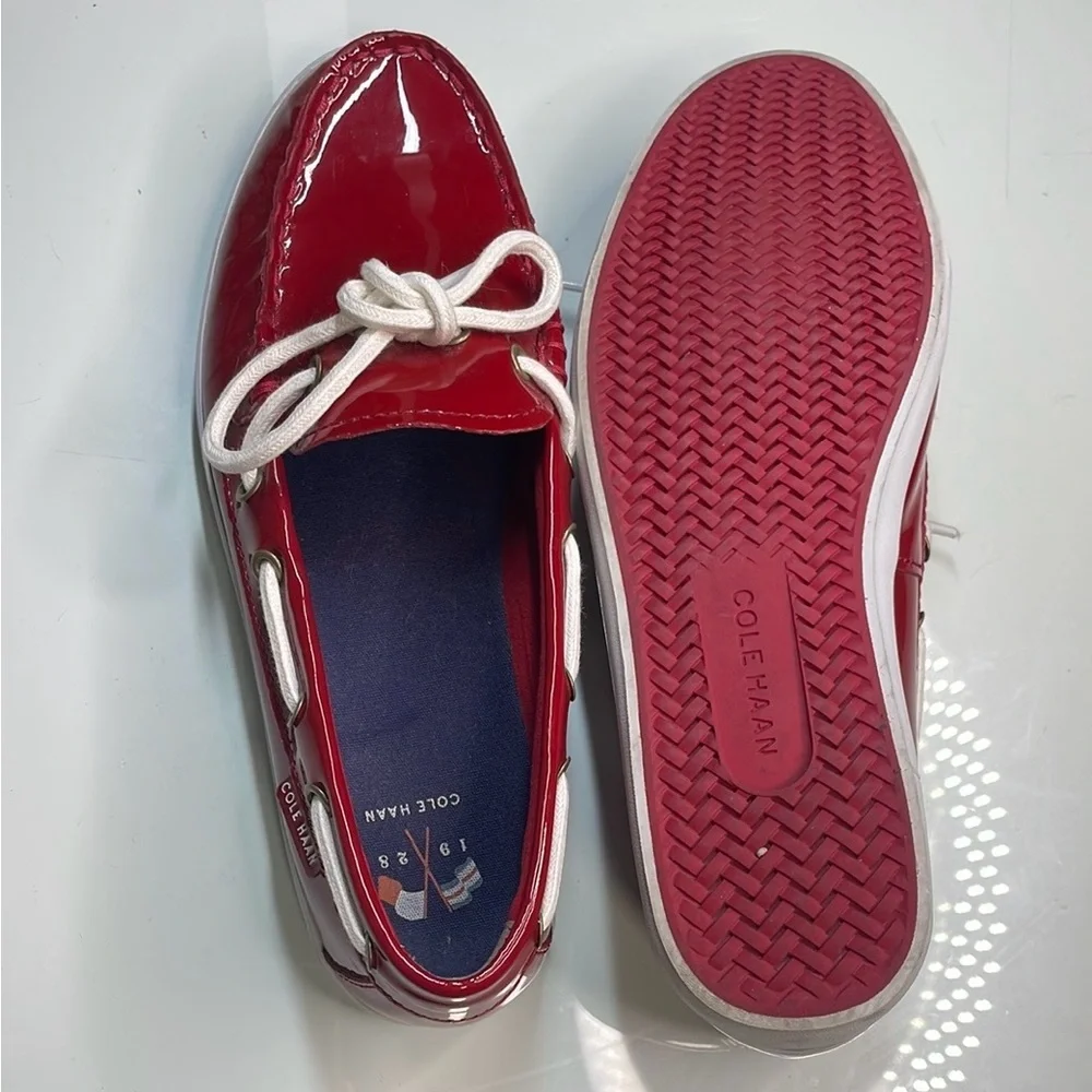 Cole Haan Red and White Moccasins with‎ Classic Stitching